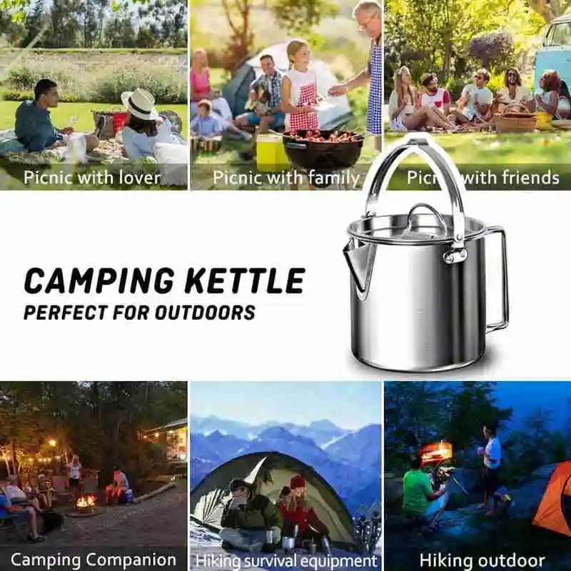 Camping Kettle Outdoor Camping Portable Hanging Kettle Tourist Kettle 1.2L Pot Teapot Picnic Pot Cooker Camping Supplies
