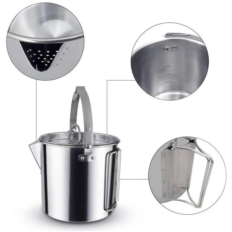 Camping Kettle Outdoor Camping Portable Hanging Kettle Tourist Kettle 1.2L Pot Teapot Picnic Pot Cooker Camping Supplies