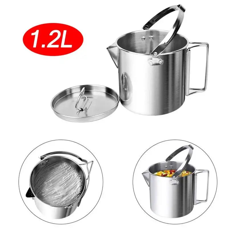 Camping Kettle Outdoor Camping Portable Hanging Kettle Tourist Kettle 1.2L Pot Teapot Picnic Pot Cooker Camping Supplies