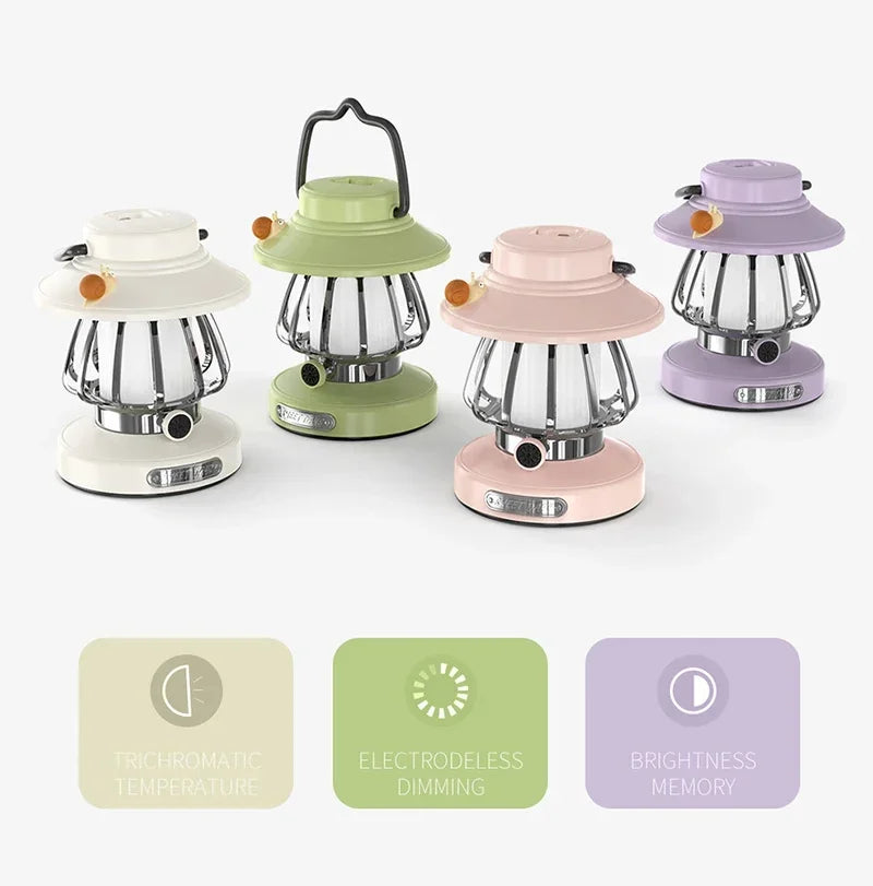 Camping  Night Lights USB C Rechargeable 3 Colors Stepless Dimming Night Light Outdoor Portable Emergency Retro LED Camping Lamp