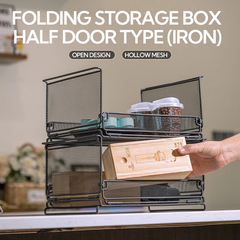 CAMPINGMOON CK-23BK Camping Foldable Stachable Hiking Picnic Outdoor Foldable Storage Food Rack Container Wire Mesh Basket