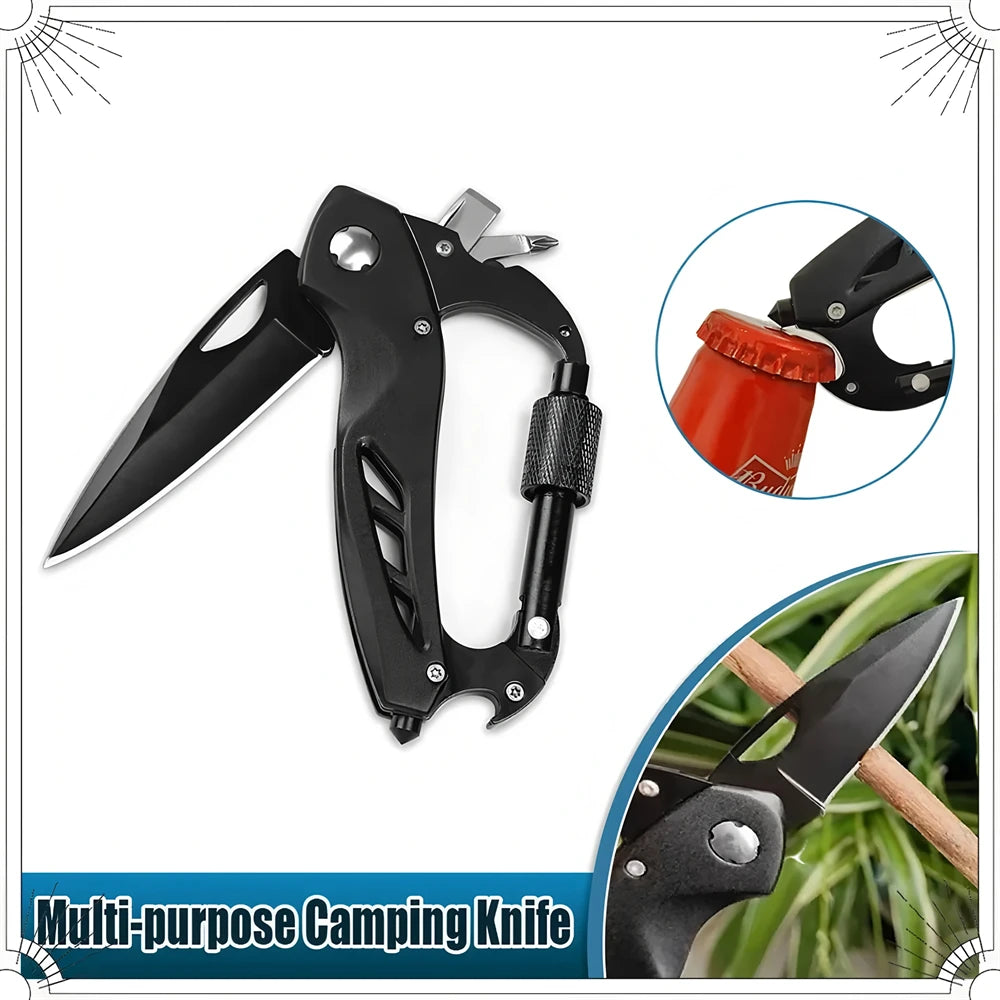 Multi-Tool Carabiner Camping EDC Fruit Cutter Mountaineering Gadgets Keychain Tool Folding Knife Outdoor Tool Hanging Gadgets