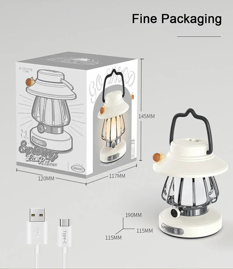 Camping  Night Lights USB C Rechargeable 3 Colors Stepless Dimming Night Light Outdoor Portable Emergency Retro LED Camping Lamp