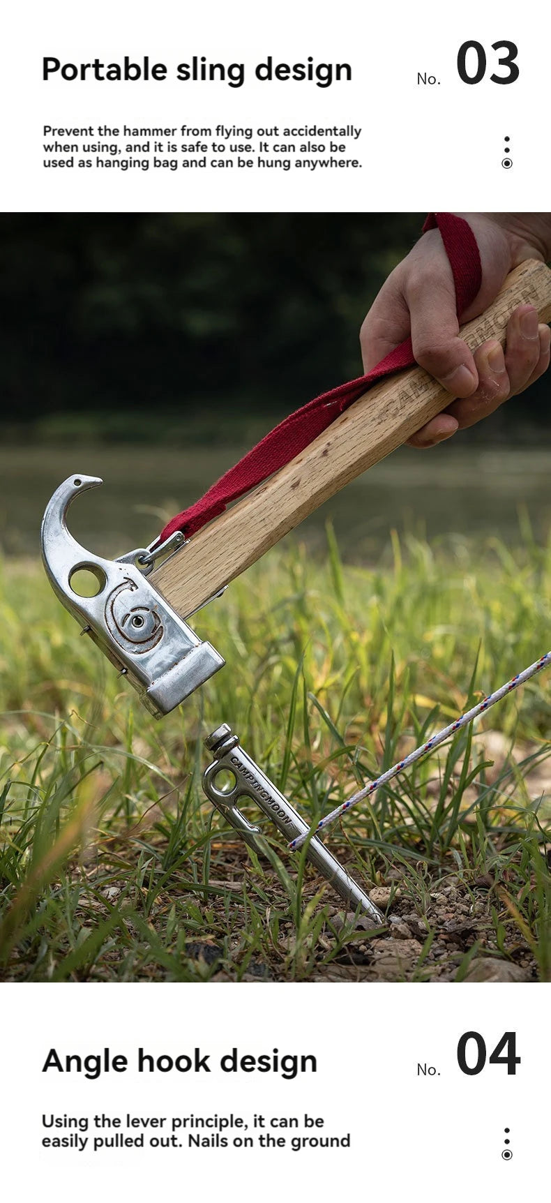 CAMPINGMOON Outdoor Stainless Steel Camping Hammer, Ground Nail, Tent Pegs, Camping Hammer, C6