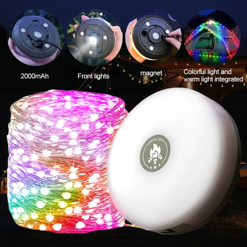 LED Garland Camping Light With Retractable Campify Lamp String LightsColorful Festive Atmosphere Party Tent Lighting Glow Camp