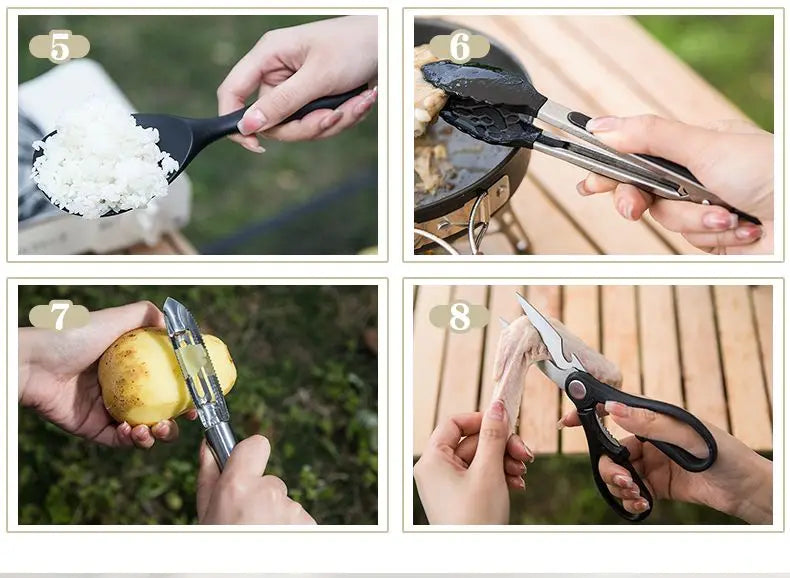 Outdoor Camping Kitchenware 8-Piece Set Comes with A Full Set of Thickened Cookware Storage Kit Cutlery Camping Supplies Tools