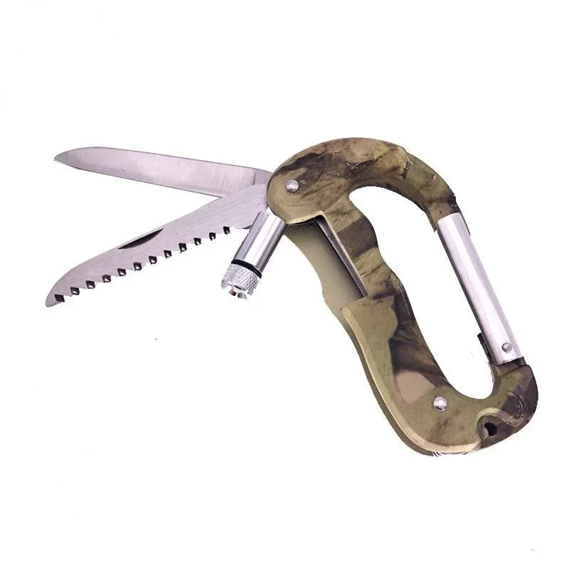 5 IN 1 Outdoor Edc Multi Tool Tactical Camo Camping Climbing Carabiner Parachuting Hook Knife Led Light Camping Equipment
