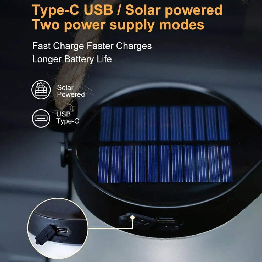 Camping Lamp Solar Flame Lights Garden Lantern Flickering LED Light Decorative Yard Decor with Rope Rechargeable Camping Lamp