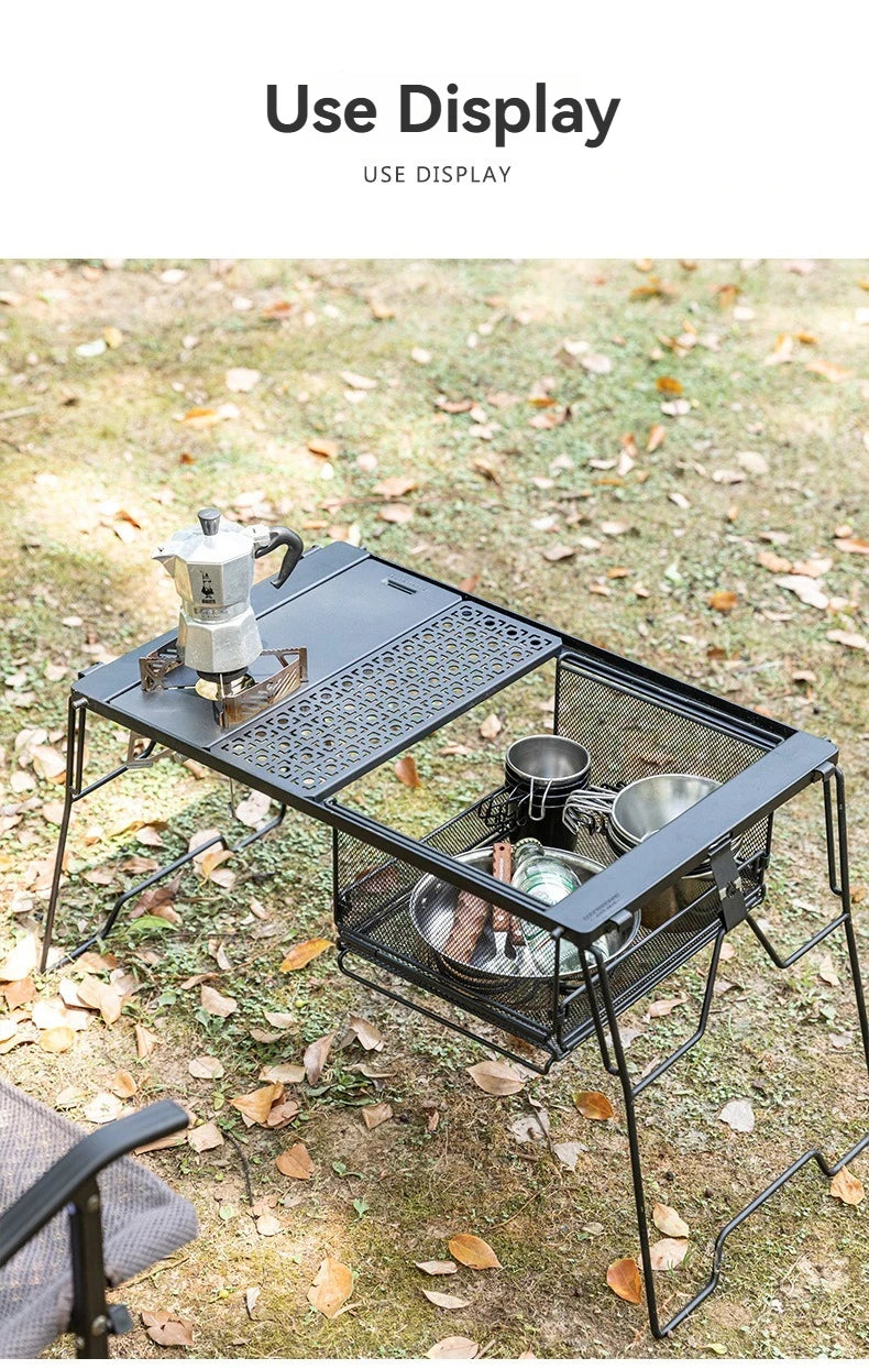 CAMPINGMOON CK-23BK Camping Foldable Stachable Hiking Picnic Outdoor Foldable Storage Food Rack Container Wire Mesh Basket