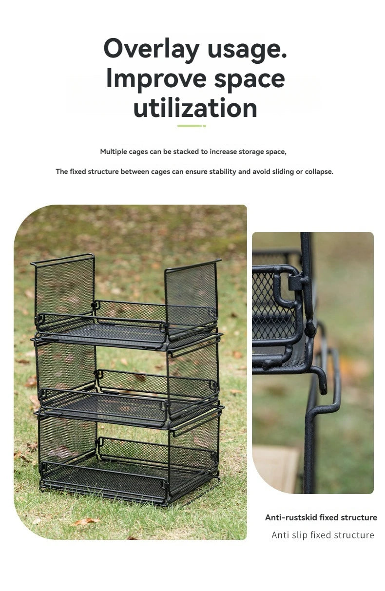 CAMPINGMOON CK-23BK Camping Foldable Stachable Hiking Picnic Outdoor Foldable Storage Food Rack Container Wire Mesh Basket