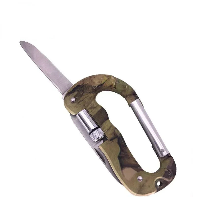 5 IN 1 Outdoor Edc Multi Tool Tactical Camo Camping Climbing Carabiner Parachuting Hook Knife Led Light Camping Equipment