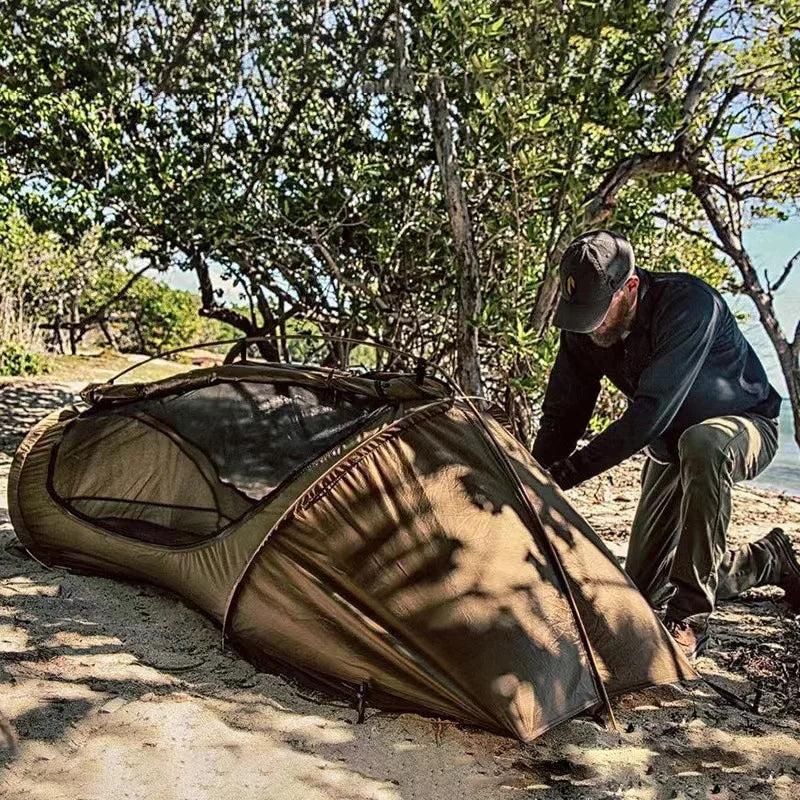 Outdoor Camping Single Tactical Tent Rainproof Boat Tent Folding Bed Sunshade Tourism Outdoor Camping Hiking Mountaineering