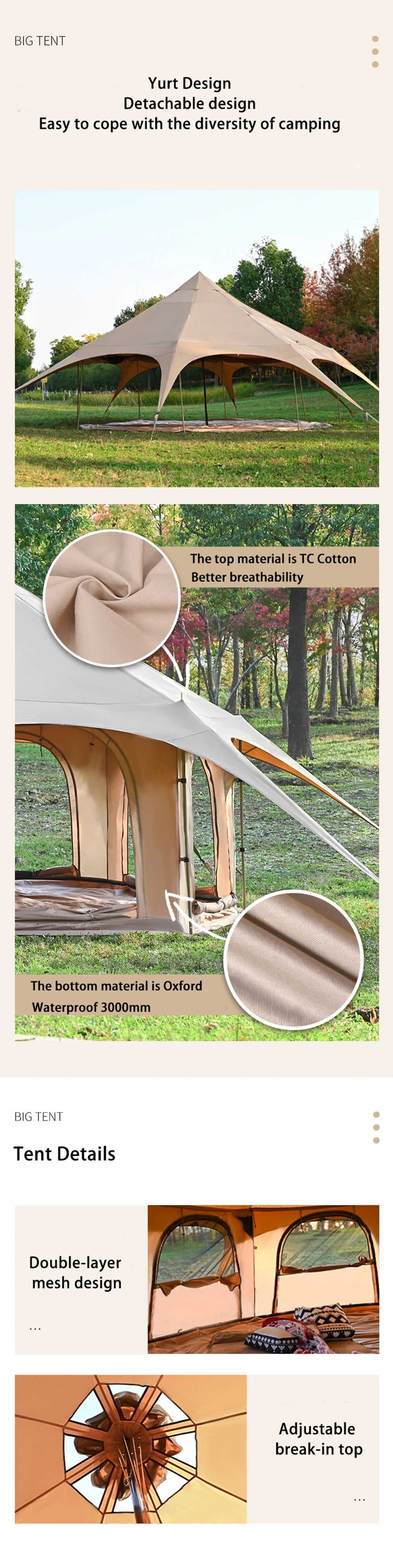 Outdoor Circus Tent Camping Cotton Canvas Rainproof Large Yurt Tent Camping Park Tent 4 Season Outdoor Camping Tent Family Tent