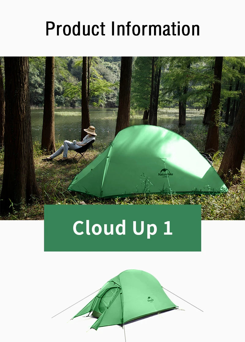 Naturehike Cloud Up Camping Tent Waterproof Easy Build Beach Tent Outdoor 1 Person Portable Large Space Hiking Backpacking Tents
