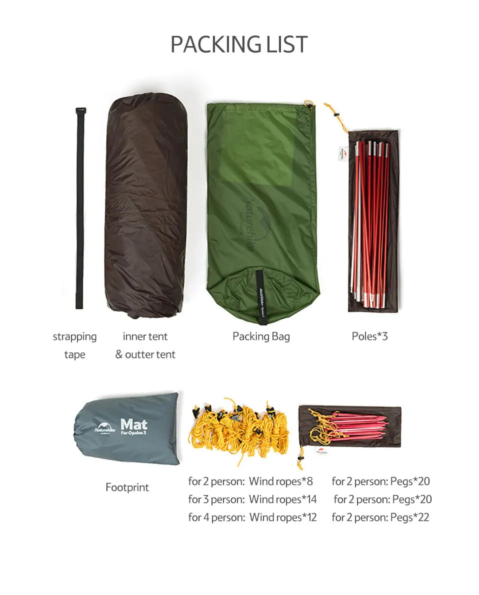 Naturehike Camping 3 Person Tent Waterproof Outdoor Ultralight Tents Glamping Backpacking 4 Season 2 Person Tent Hike Beach Tent