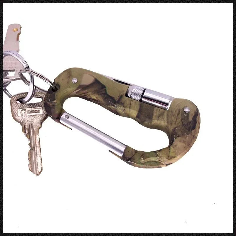5 IN 1 Outdoor Edc Multi Tool Tactical Camo Camping Climbing Carabiner Parachuting Hook Knife Led Light Camping Equipment