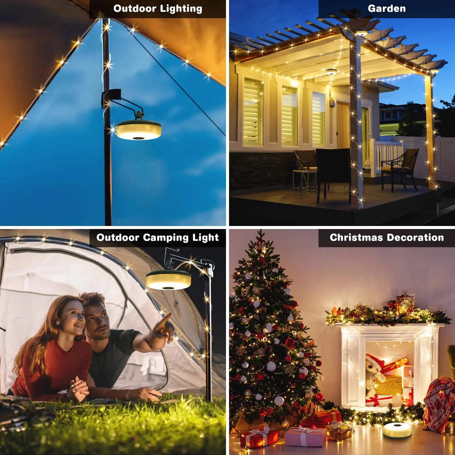 Camping String Lights 2 in1 Outdoor Waterproof Portable Stowable String Light with Lighting Modes USB Camping Lights for Hiking