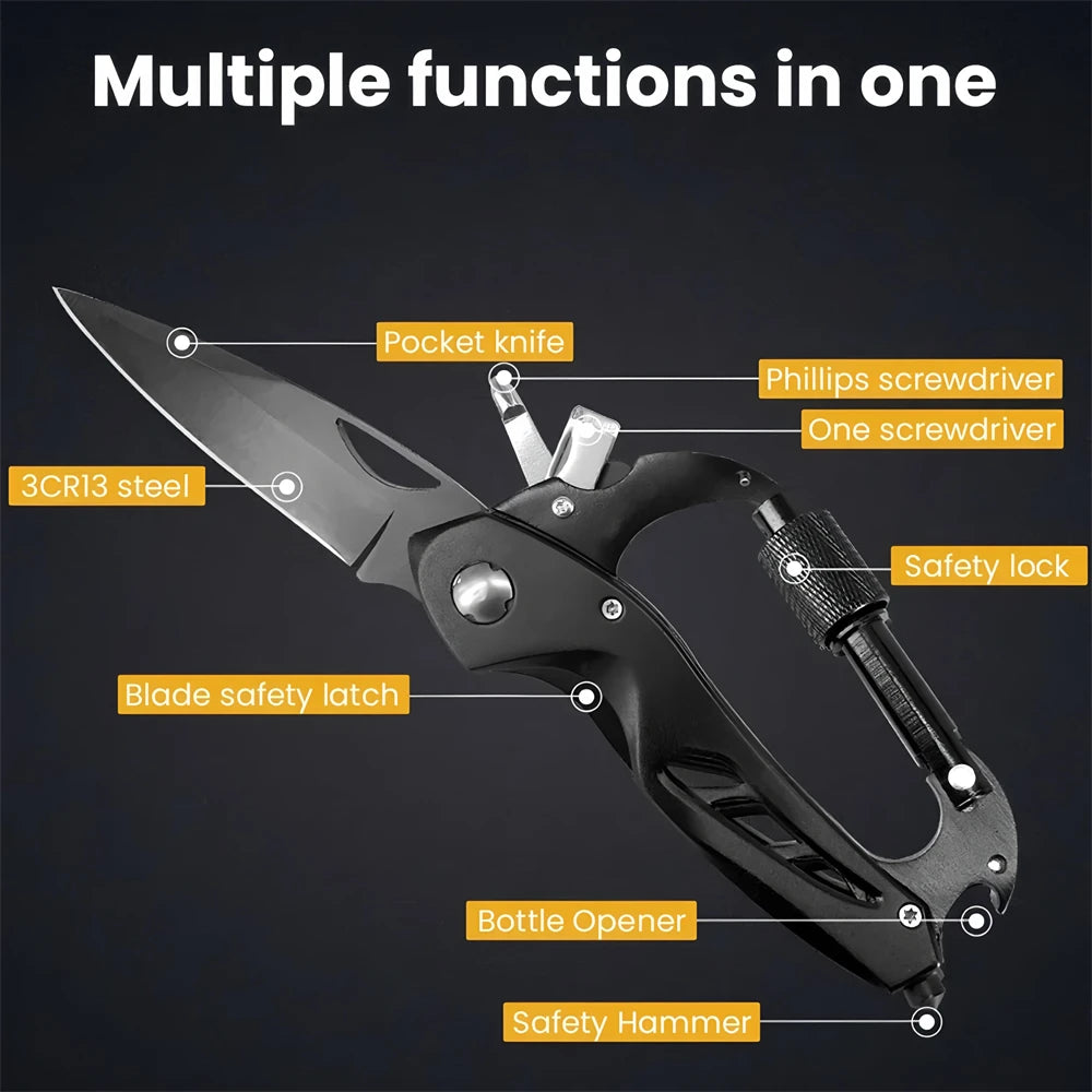 Multi-Tool Carabiner Camping EDC Fruit Cutter Mountaineering Gadgets Keychain Tool Folding Knife Outdoor Tool Hanging Gadgets