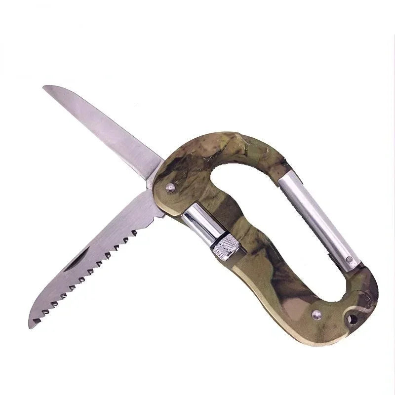 5 IN 1 Outdoor Edc Multi Tool Tactical Camo Camping Climbing Carabiner Parachuting Hook Knife Led Light Camping Equipment