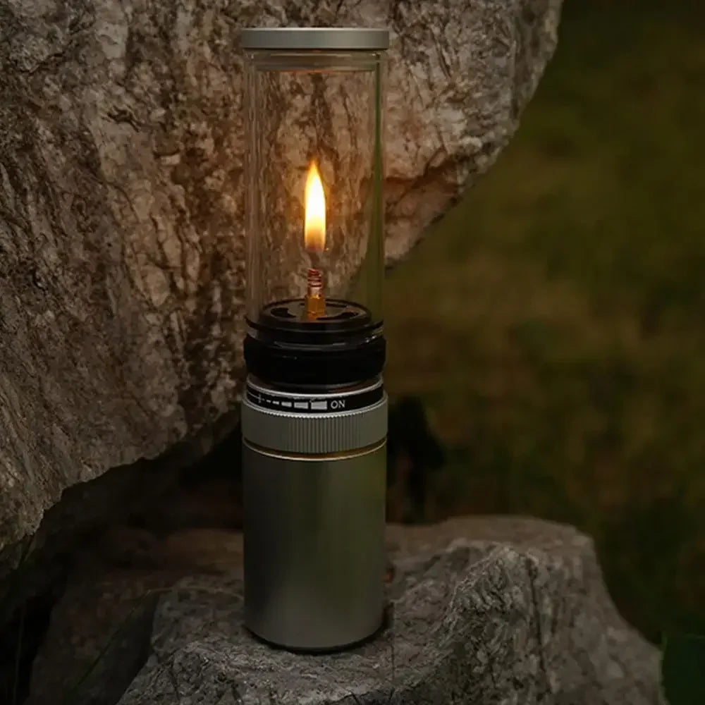 Outdoor Windproof Camping Gas Lamp Portable Camp Atmosphere Lamp Adjustable Candlelight Tent Glass Lantern Camping Supplies