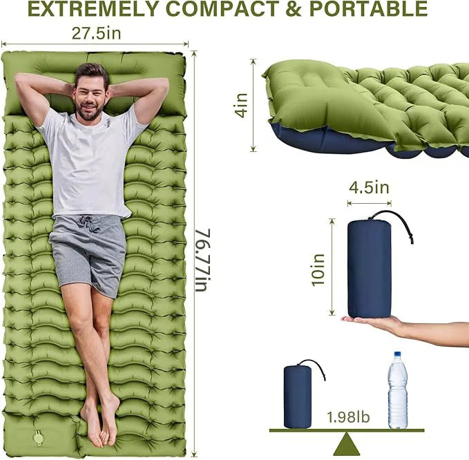 Single Inflatable Mattress, Camping Mat with Pillow and Script, Easy to Use Comfortable Air Cushion, Suitable for Mountain Climbing, Camping Rest