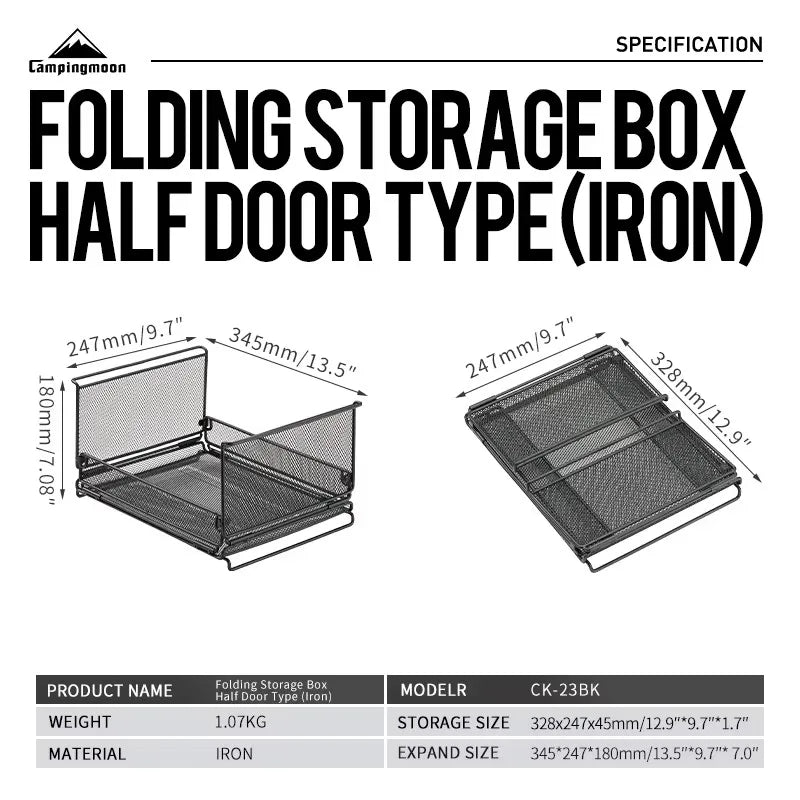 CAMPINGMOON CK-23BK Camping Foldable Stachable Hiking Picnic Outdoor Foldable Storage Food Rack Container Wire Mesh Basket