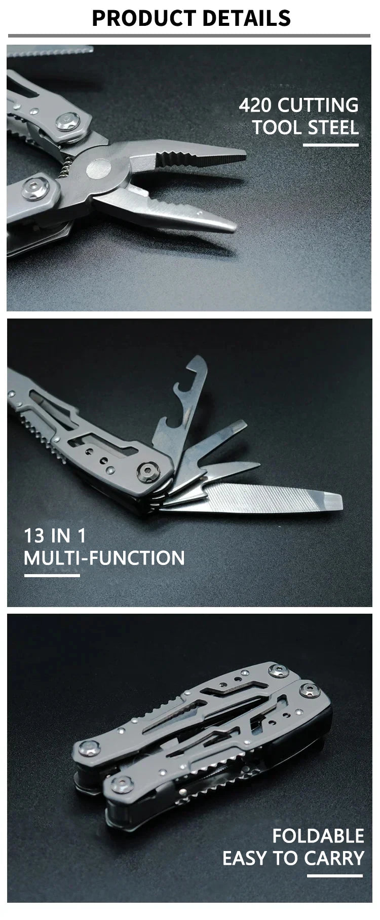 Outdoor Folding Multipurpose Tools Camping Portable Stainless Steel EDC Emergency Survival Knife Clamp Hiking Equipment