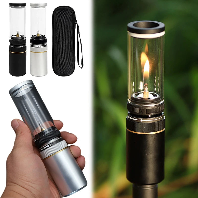 Outdoor Windproof Camping Gas Lamp Portable Camp Atmosphere Lamp Adjustable Candlelight Tent Glass Lantern Camping Supplies