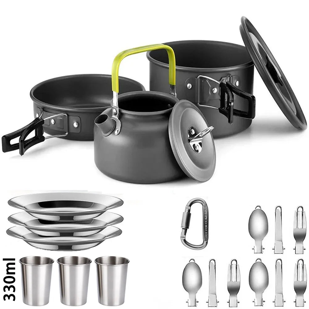 Camping Cooking Set Outdoor Aluminum Lightweight Equipment Camping Cookware Kit For Traveling Trekking Hiking Supplies