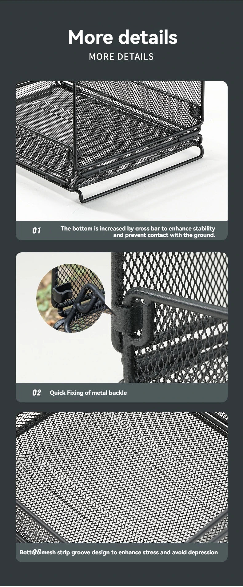 CAMPINGMOON CK-23BK Camping Foldable Stachable Hiking Picnic Outdoor Foldable Storage Food Rack Container Wire Mesh Basket