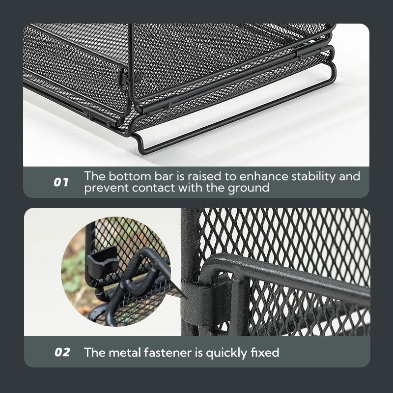 CAMPINGMOON CK-23BK Camping Foldable Stachable Hiking Picnic Outdoor Foldable Storage Food Rack Container Wire Mesh Basket