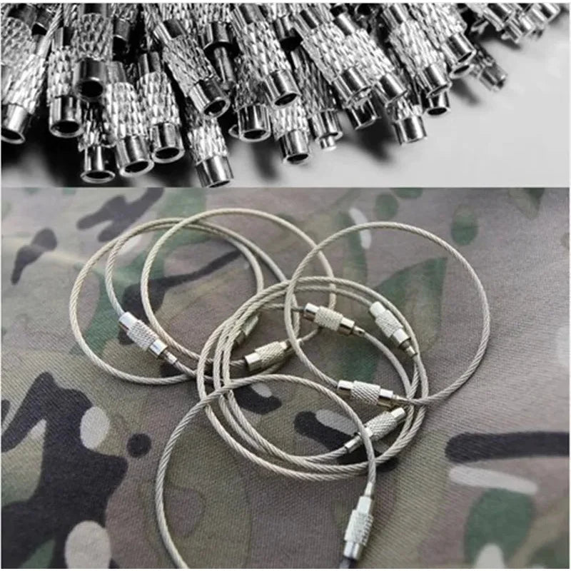 10 Pieces Outdoor Tools EDC Camping Tools Tactical Equipment Multi-Keychain Kit 304 Stainless Steel Metal Cable Keychain Travel