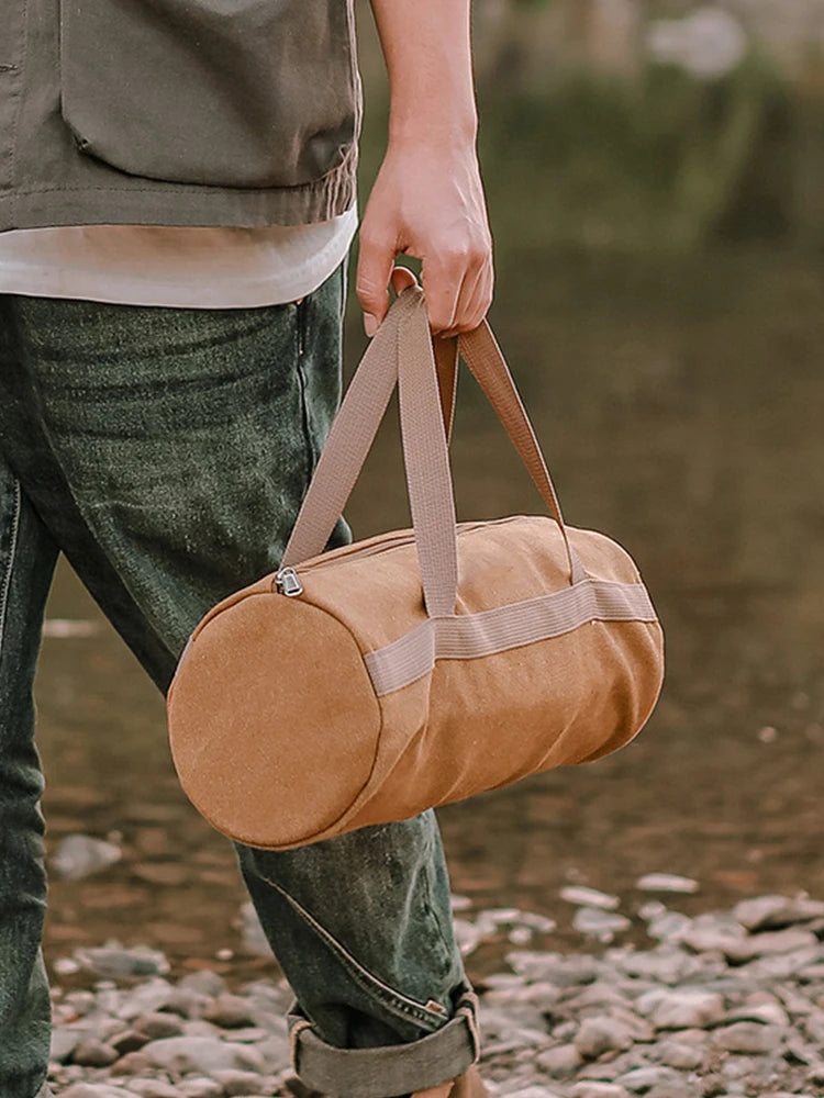 Camping Tools Storage Bag Large Capacity Cylinder Tent Stake Bag Portable Canvas Ground Nail Bag Lightweight for Outdoor Camping