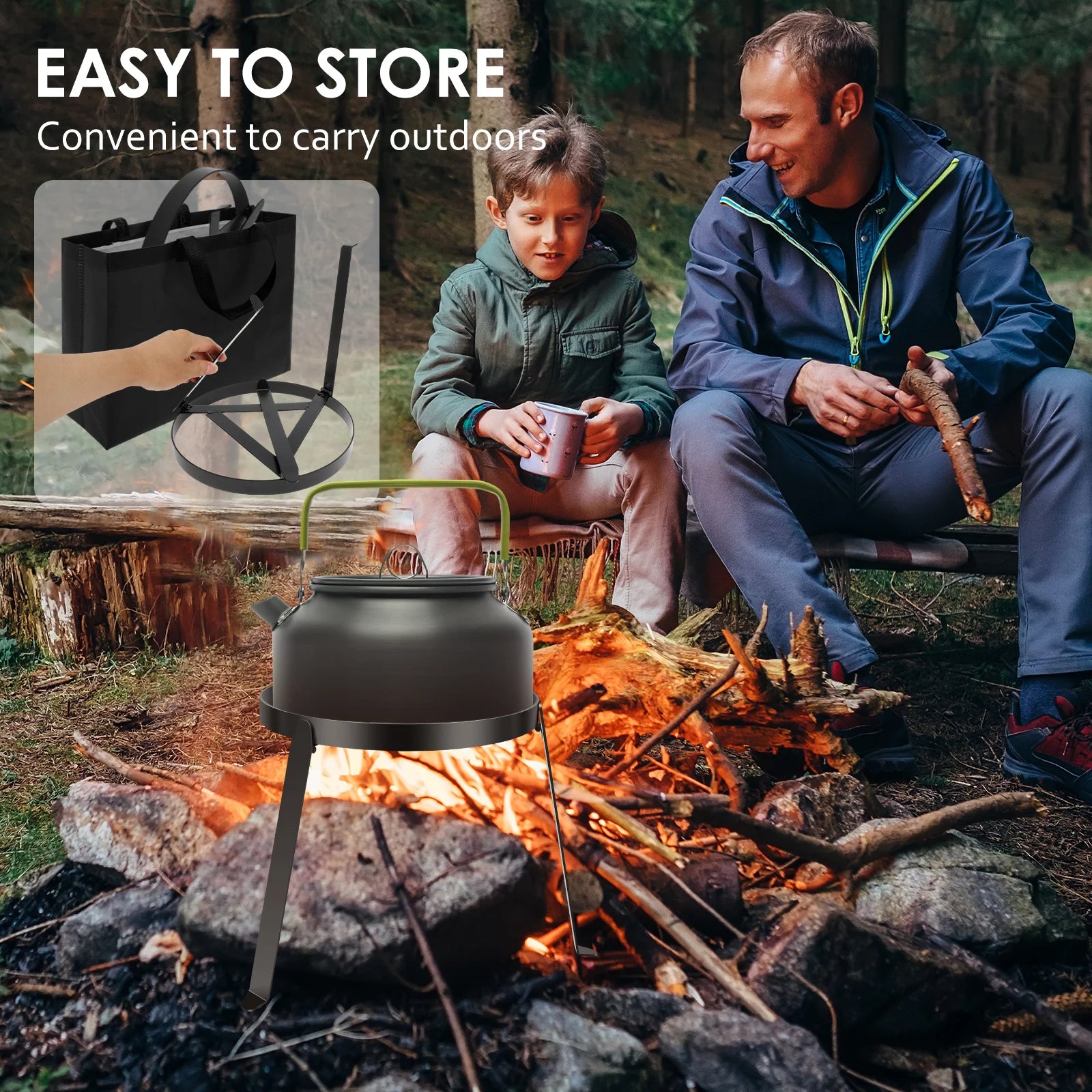 Campfire Tripod for Cooking , Outdoor Fire Pit Stand, Portable Cast Iron Open Camping Tripod Cookware Camping Cooking Equipment