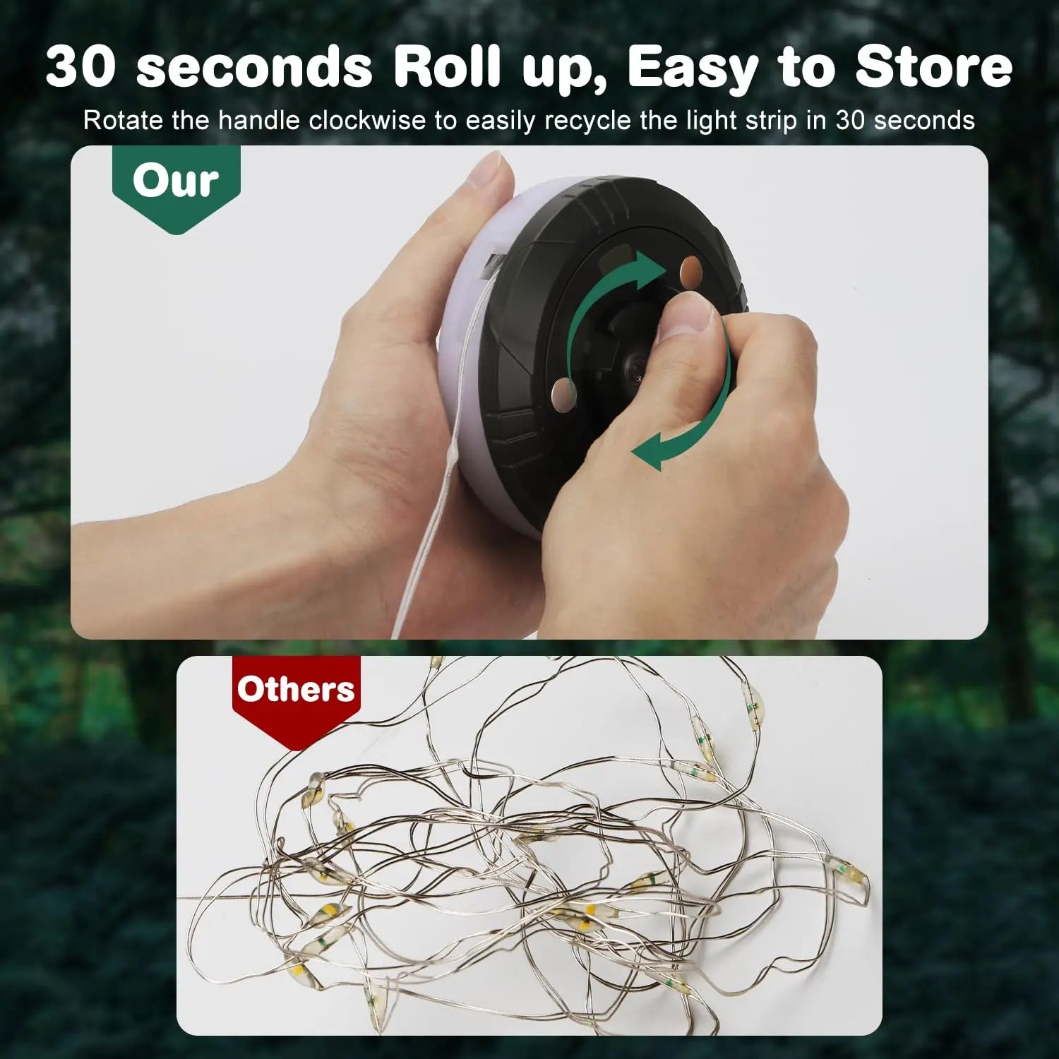 Camping String Lights 2 in1 Outdoor Waterproof Portable Stowable String Light with Lighting Modes USB Camping Lights for Hiking