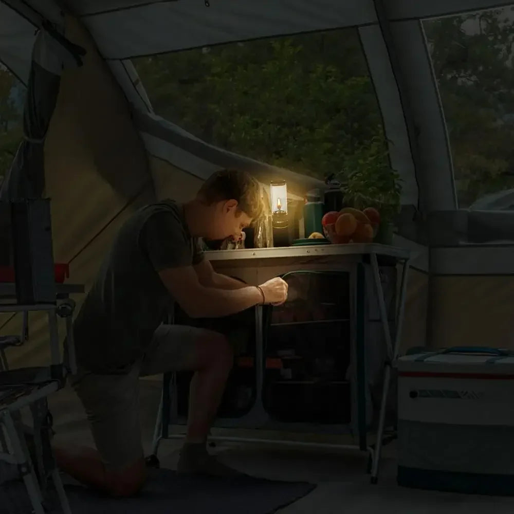 Outdoor Windproof Camping Gas Lamp Portable Camp Atmosphere Lamp Adjustable Candlelight Tent Glass Lantern Camping Supplies