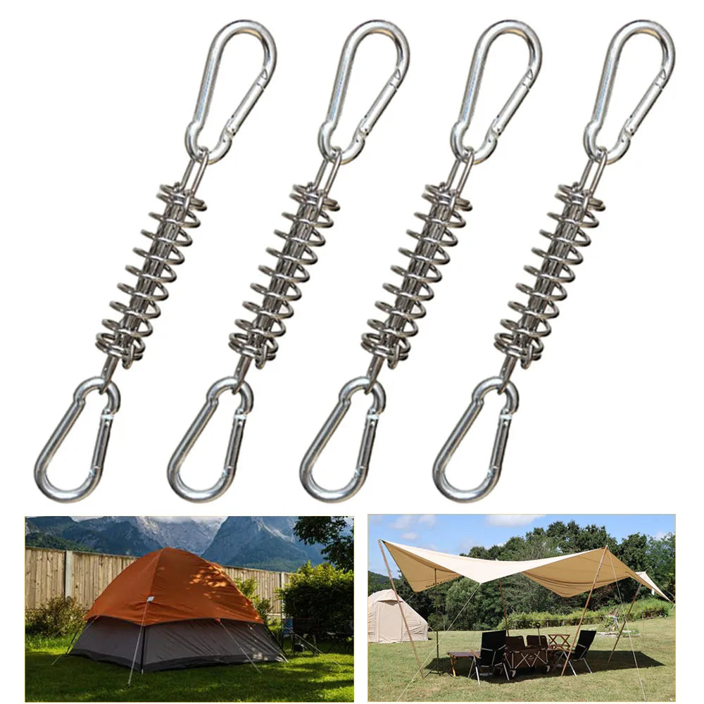4/6Pcs Camping Tent Wind Rope Spring Buckle Tent Tensioner Camping Deck Pegs with Carabiner Clips Awning Tightener Fixed Hook