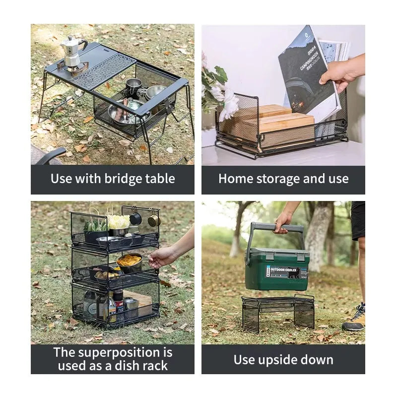 CAMPINGMOON CK-23BK Camping Foldable Stachable Hiking Picnic Outdoor Foldable Storage Food Rack Container Wire Mesh Basket