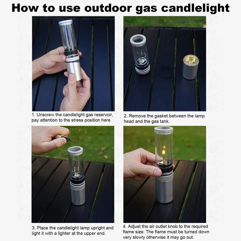 Outdoor Windproof Camping Gas Lamp Portable Camp Atmosphere Lamp Adjustable Candlelight Tent Glass Lantern Camping Supplies