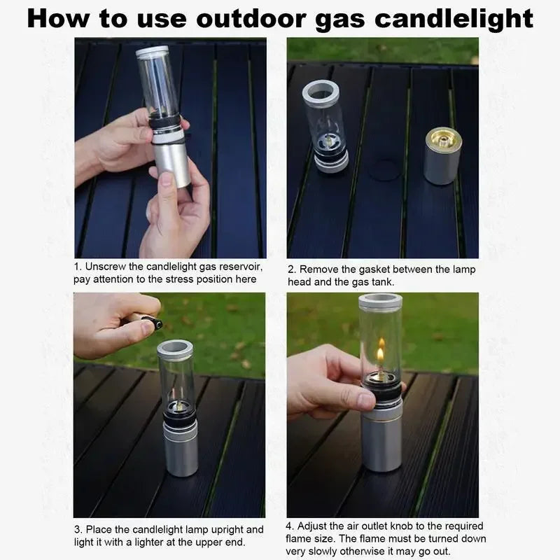 Outdoor Windproof Camping Gas Lamp Portable Camp Atmosphere Lamp Adjustable Candlelight Tent Glass Lantern Camping Supplies