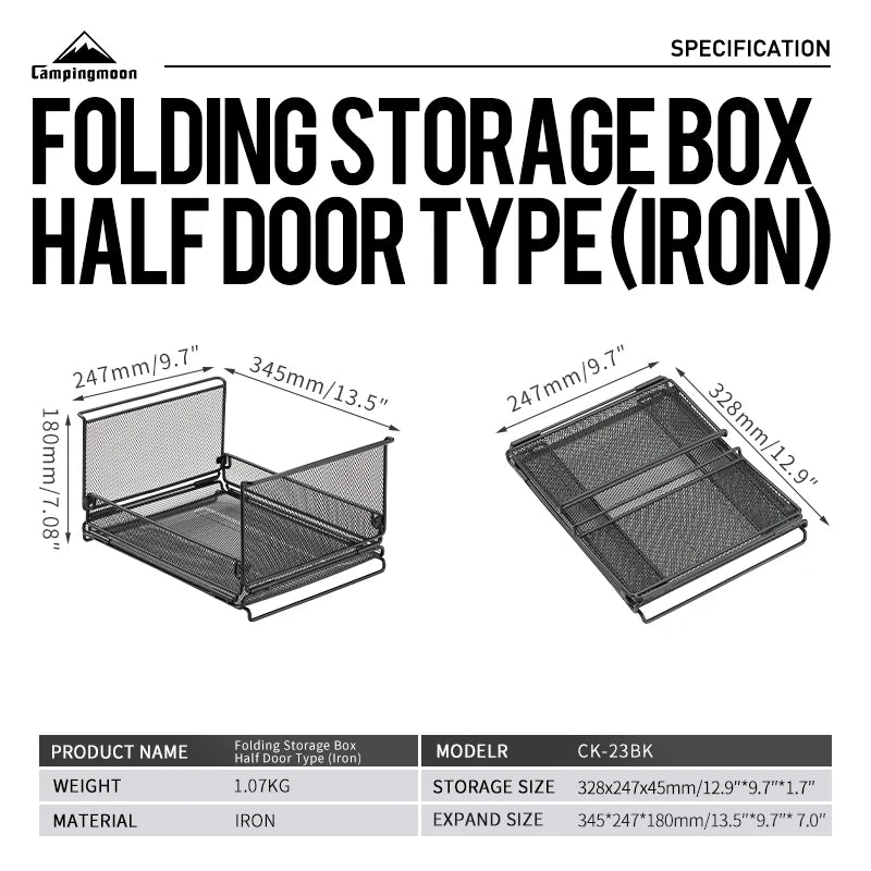 CAMPINGMOON CK-23BK Camping Foldable Stachable Hiking Picnic Outdoor Foldable Storage Food Rack Container Wire Mesh Basket