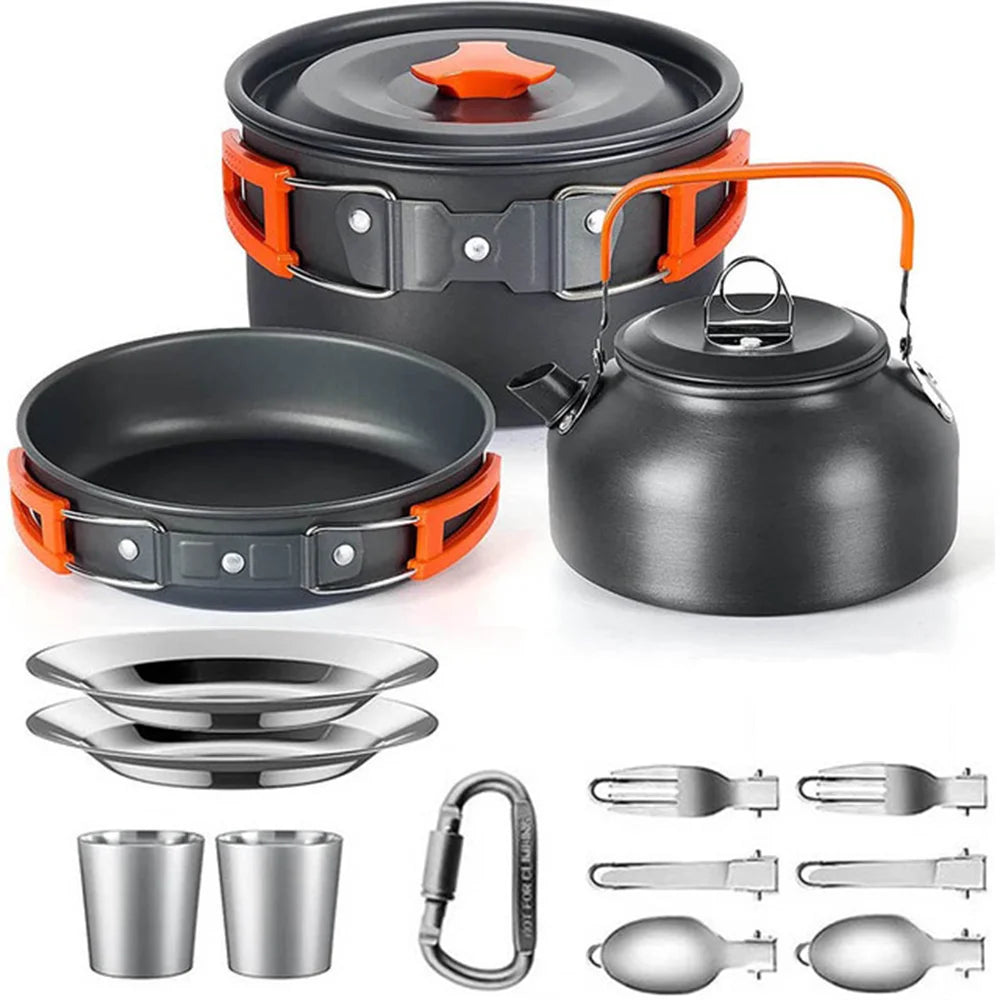 Camping Cooking Set Outdoor Aluminum Lightweight Equipment Camping Cookware Kit For Traveling Trekking Hiking Supplies
