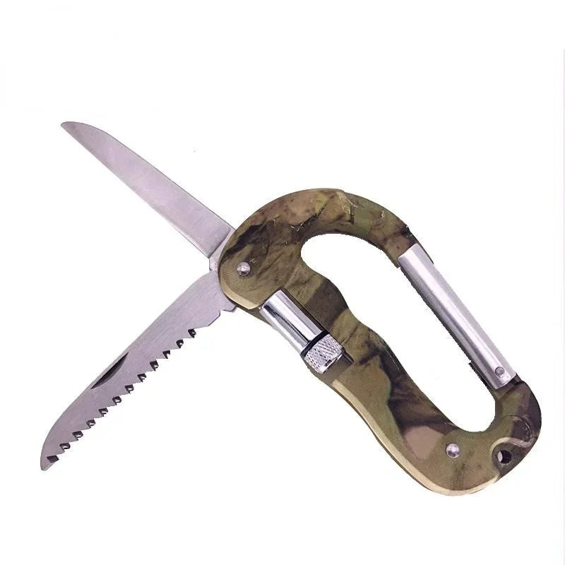 5 IN 1 Outdoor Edc Multi Tool Tactical Camo Camping Climbing Carabiner Parachuting Hook Knife Led Light Camping Equipment