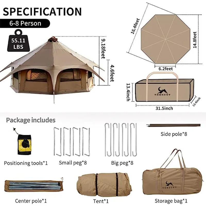 Outdoor Circus Tent Camping Cotton Canvas Rainproof Large Yurt Tent Camping Park Tent 4 Season Outdoor Camping Tent Family Tent