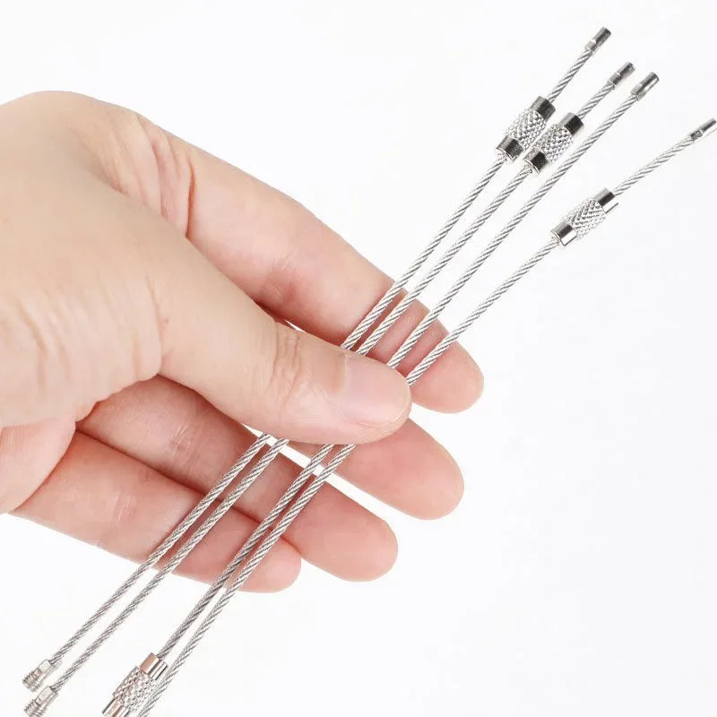 10 Pieces Outdoor Tools EDC Camping Tools Tactical Equipment Multi-Keychain Kit 304 Stainless Steel Metal Cable Keychain Travel