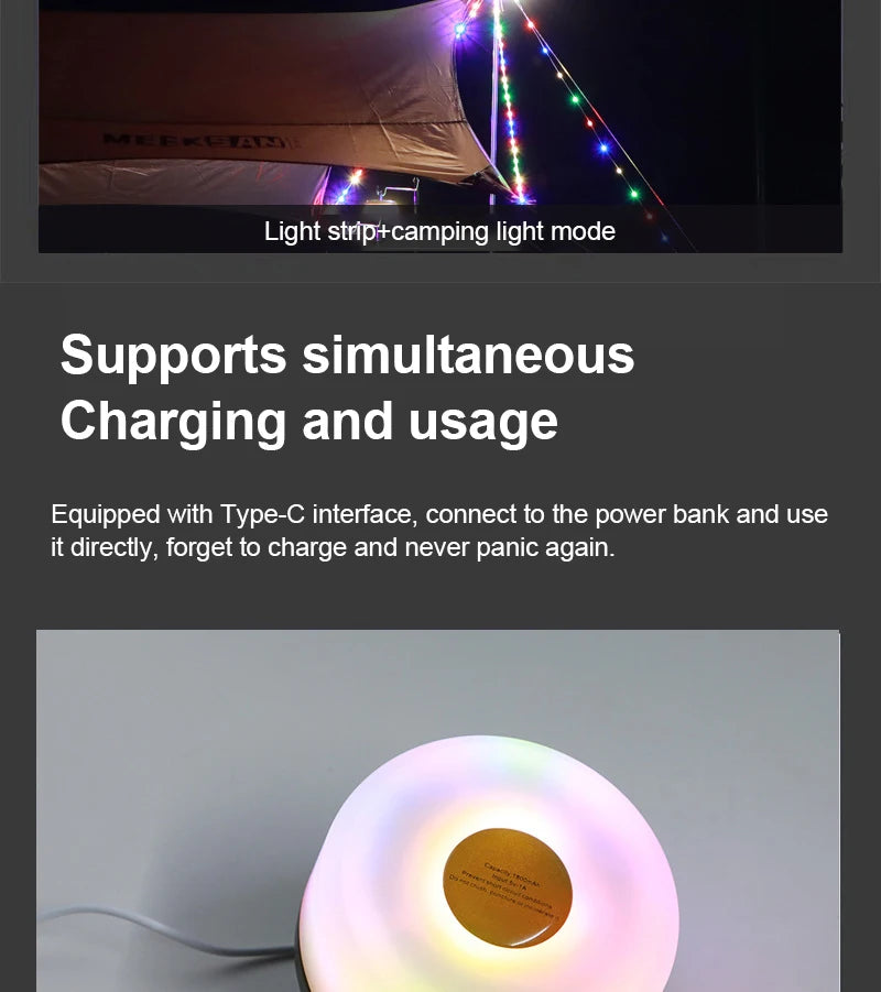 LED Garland Camping Light With Retractable Campify Lamp String LightsColorful Festive Atmosphere Party Tent Lighting Glow Camp