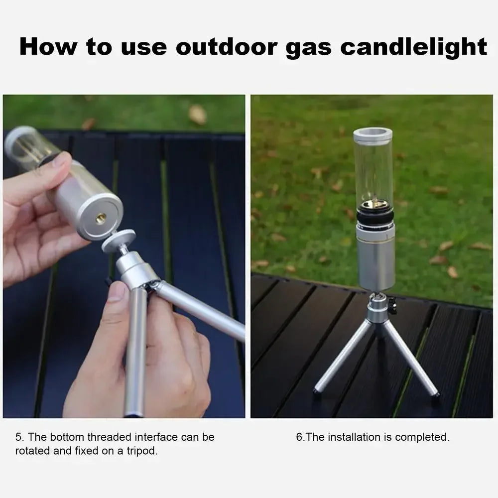 Outdoor Windproof Camping Gas Lamp Portable Camp Atmosphere Lamp Adjustable Candlelight Tent Glass Lantern Camping Supplies