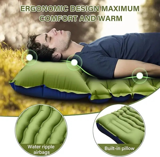 Single Inflatable Mattress, Camping Mat with Pillow and Script, Easy to Use Comfortable Air Cushion, Suitable for Mountain Climbing, Camping Rest
