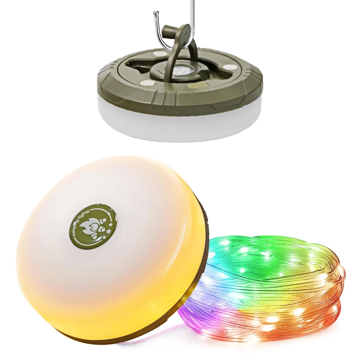 Camping String Lights 2 in1 Outdoor Waterproof Portable Stowable String Light with Lighting Modes USB Camping Lights for Hiking