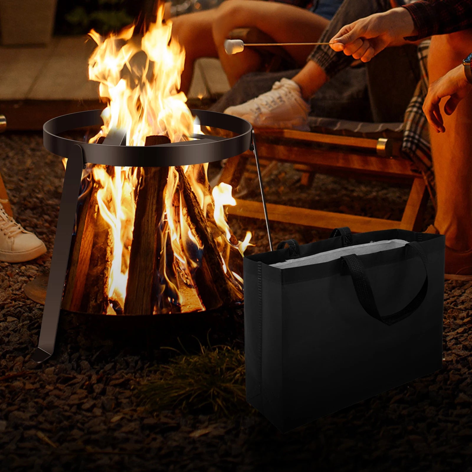 Campfire Tripod for Cooking , Outdoor Fire Pit Stand, Portable Cast Iron Open Camping Tripod Cookware Camping Cooking Equipment